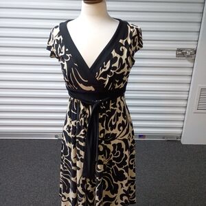 Black and Cream Wrap-Style Floral Maxi Dress